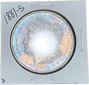 1881 S NEON Blue/Purple OBV & Light GOLDEN "PL" REV Morgan Silver DOLLAR BUY IT NOW!!! Click Full Details to BUY!!