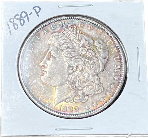 1889 P DARK Rainbow OBVERSE All over Pastel Toning Morgan Silver DOLLAR BUY IT NOW!!! Click Full Details to BUY!!