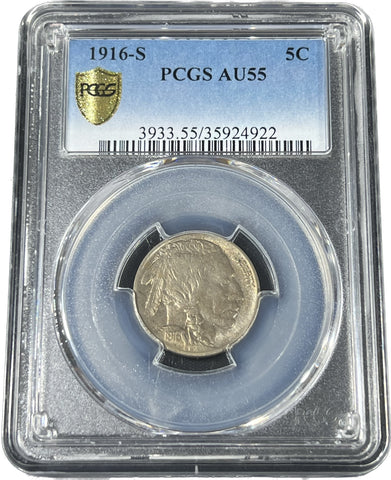 1916 S AU55 PCGS Graded Buffalo NICKEL AUCTION **FREE SHIPPING** CLICK Full Details to BID!! Bid starts @ @ $175!!