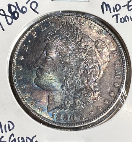 1886 P DARK RAINBOW OBVERSE *MID-END TONING* MORGAN  **FREE SHIPPING** CLICK HERE TO buy it NOW!!!