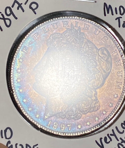 1897 P PINK/BLUE/RED TONED MS GRADE MID END TONED MORGAN **FREE SHIPPING** Buy It Now!