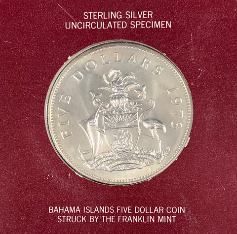 1973 Uncirculated $5 Bahamas COIN STERLING SILVER!!!