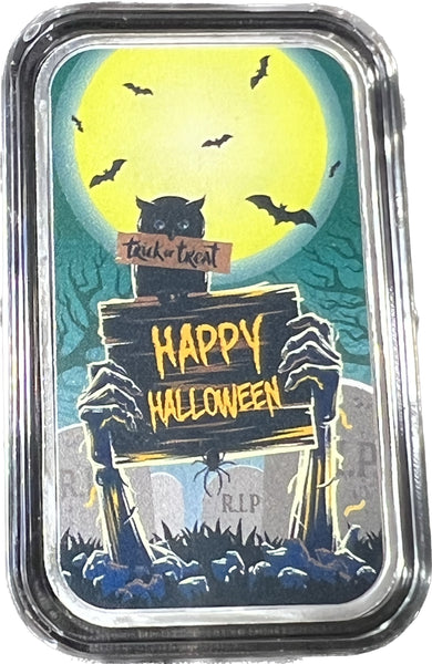 HALLOWEEN 1 OZ Silver Bar "Happy Halloween Creepy Trick or Treat"