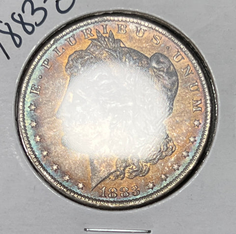 1883 O NEON BLUE RIM TONER w/ DARK ORANGE CENTER!! Morgan Silver Dollar  **Free Shipping** BUY IT Now!!!