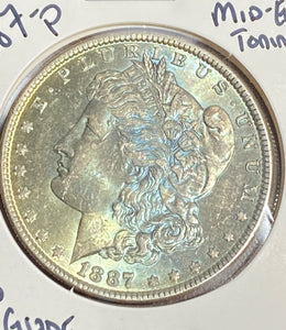 1887 P BLUE MID END Toned MS GRADE Morgan Silver DOLLAR **FREE SHIPPING**