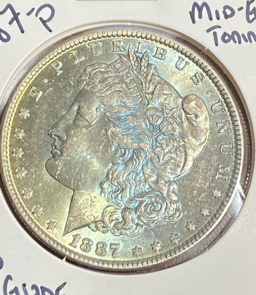 1887 P BLUE MID END Toned MS GRADE Morgan Silver DOLLAR **FREE SHIPPING**