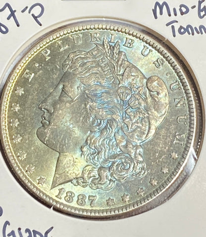 1887 P BLUE MID END Toned MS GRADE Morgan Silver DOLLAR **FREE SHIPPING**