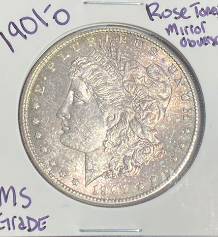 1901 O ROSE Toned MIRROR REVERSE MS GRADE Morgan Silver DOLLAR **FREE SHIPPING**