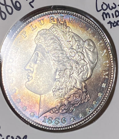 1886 P DARK RAINBOW OBVERSE *LOW-MID TONED* MORGAN AUCTION **FREE SHIPPING** Click MORE DETAILS to BID!!