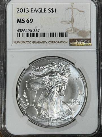 2013 AMERICAN SILVER EAGLE Ms69 NGC NEAR PERFECT COIN!!  **FREE SHIPPING** Click MORE DETAILS to BID!! Bid Starts @ $55