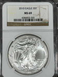 2010 AMERICAN SILVER EAGLE Ms69 NGC NEAR PERFECT COIN!!  **FREE SHIPPING** Click MORE DETAILS to BID!! Bid Starts @ $55