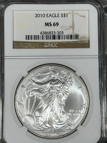 2010 AMERICAN SILVER EAGLE Ms69 NGC NEAR PERFECT COIN!!  **FREE SHIPPING** Click MORE DETAILS to BID!! Bid Starts @ $55