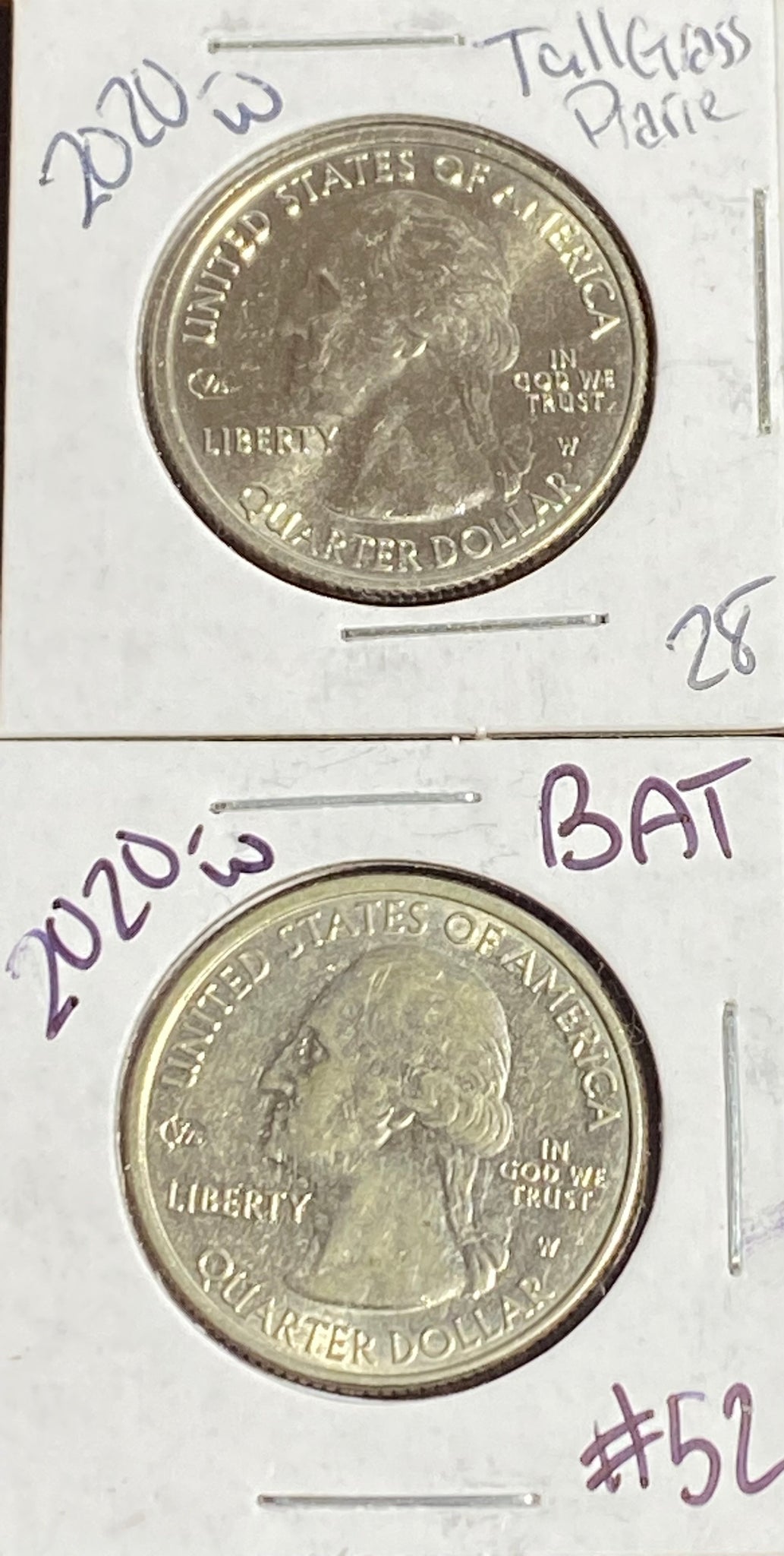 (2) West Point Quarters (1) 2020 Bat Quarter & (1) 2020 Tall Grass Prairie  **FREE SHIPPING** BUY it NOW!!