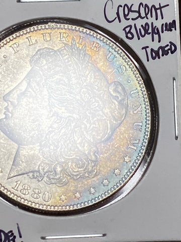 1880 P BLUE/GREEN CRESCENT TONER MS GRADE RAW MORGAN SILVER DOLLAR **FREE SHIPPING** Buy It Now!
