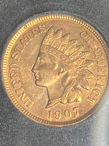 (1) INDIAN Penny ***UNCIRCULATED*** Condition 1907 RD in 3rd Party Case **Free Shipping** CLICK FULL DETAILS TO BID!!