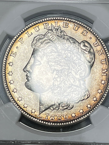 1886 P GOLDEN RIM TONED OBVERSE Ms63 NGC GRADED TONER MORGAN!! **FREE SHIPPING** BID starts @ $155