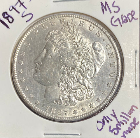 1897 S Morgan Silver Dollar Raw MS GRADE and EXTREMELY LOW MINTAGE!! Only 5 million MADE!