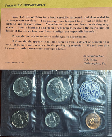 B) 1964 P 5 Coin Proof Set in CELLO w/Kennedy Half Dollar and 90% Silver Half, Quarter and Dime *Free Shipping* **Click Here to Bid**