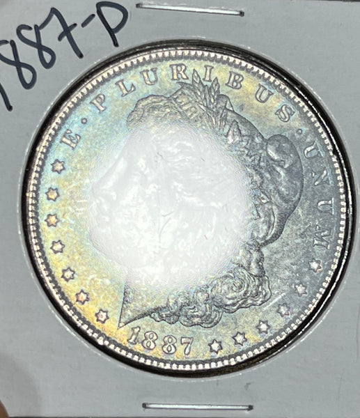 b) 1887 P GREEN/Yellow Toned OBV Crisp CLEAN REVERSE MORGAN  **FREE SHIPPING** BUY it NOW