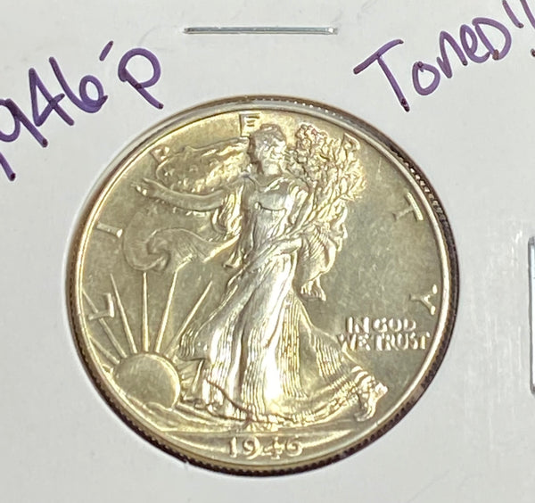 (1) 1946 P GOLDEN TONED **MS GRADE** Walking Liberty Half DOLLAR!! ** FREE SHIPPING**