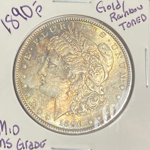 1890 P GOLD/RAINBOW Toned MS GRADE Morgan Silver DOLLAR **FREE SHIPPING**