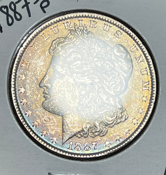 1887 P TRUE NEON RAINBOW PL OBVERSE GOLD Reverse Toner Morgan  **FREE SHIPPING** BUY it NOW