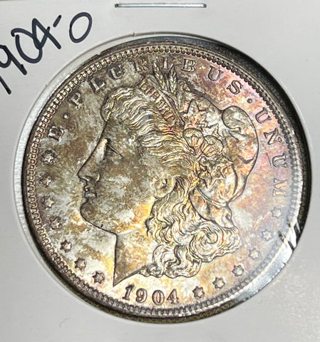1904 O RAINBOW Patterned Golden Toned Morgan Silver DOLLAR **AUCTION**  **FREE SHIPPING** CLICK MORE DETAILS TO BID!!!