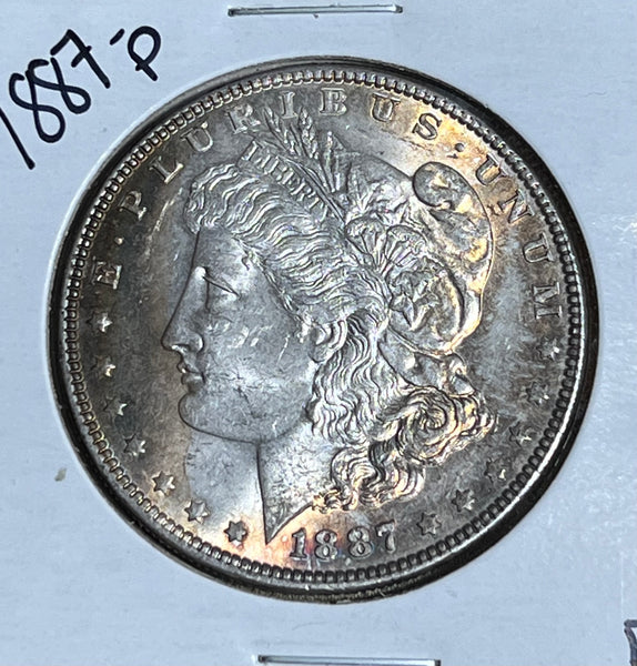 1887 P Orange/Rainbow OBV & Rainbow Toned Crescent Reverse Morgan   **FREE SHIPPING** CLICK FULL DETAILS TO BID!!