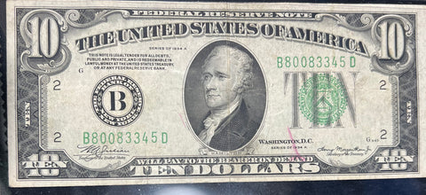 1934 A $10 Bill New York Printed "Lime Green" Federal Reserve Note  *B800833345D*