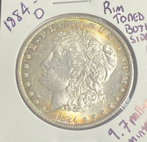 1884 O MS Grade RAW RIM TONED Green & Gold Silver Morgan Dollar  ***Free SHIPPING*** CLICK FULL DETAILS to bid!!!