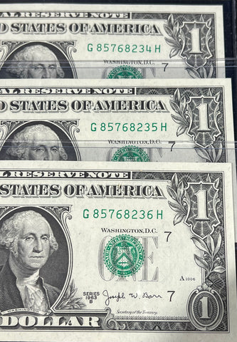 (3) 1968b (Chicago) Barr Notes $1 About Uncirculated Sequential Bills VINTAGE
