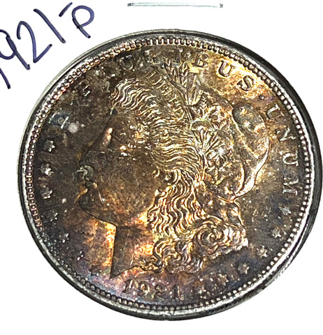 1921 P NEON ORANGE/PURPLE OBVERSE Patterned Toned REVERSE Morgan Dollar **FREE SHIPPING** Click here to BUY IT NOW!!!