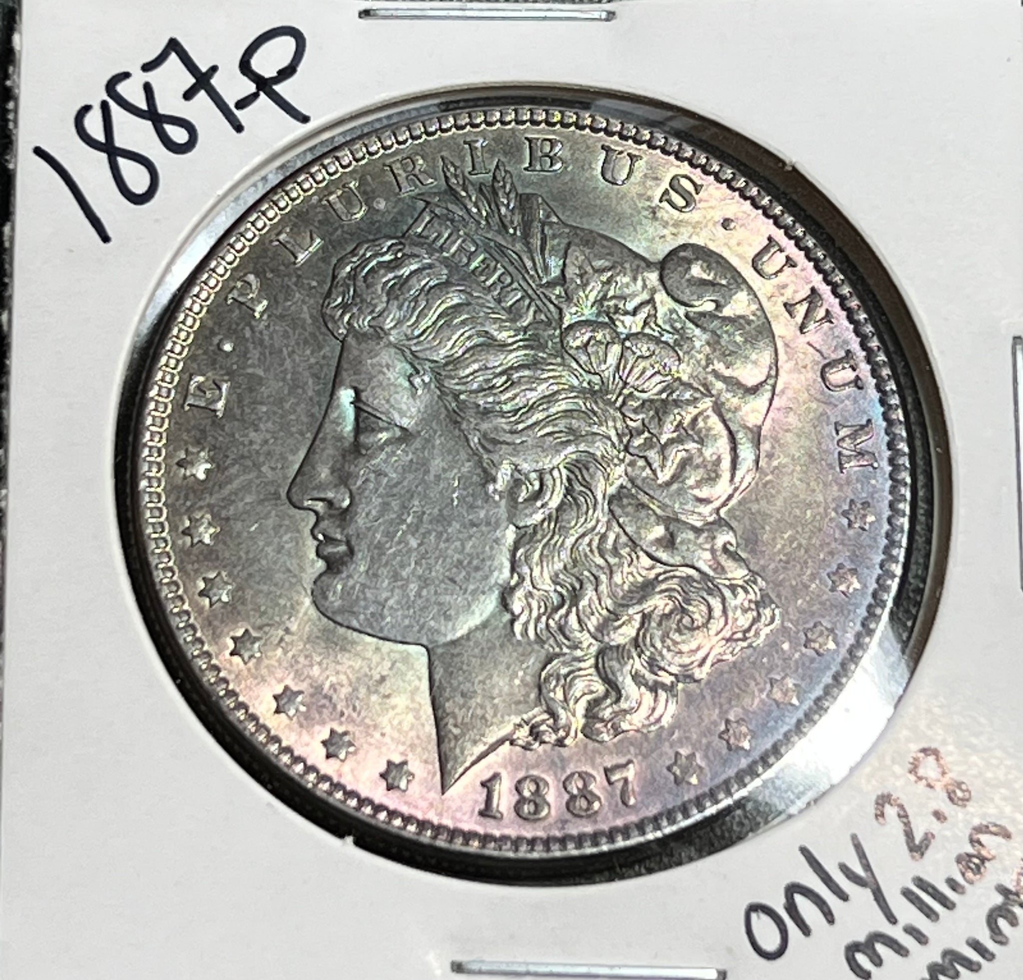 1887 P DARK PINK/PURPLE OBV & Rainbow Elevation Toned Reverse Morgan   **FREE SHIPPING** CLICK FULL DETAILS TO BID!!