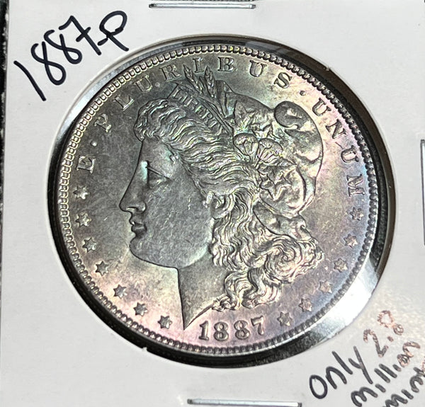 1887 P DARK PINK/PURPLE OBV & Rainbow Elevation Toned Reverse Morgan   **FREE SHIPPING** CLICK FULL DETAILS TO BID!!