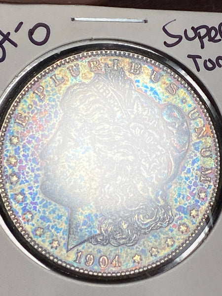 1904 O Blue/purple obverse gold/rainbow reverse Toned MS GRADE Morgan Silver DOLLAR **FREE SHIPPING**