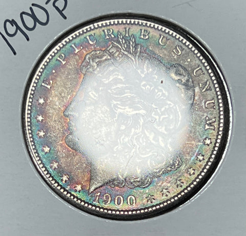 1900 P MONSTER BLUE ELEVATION TONED OBV & RAINBOW NEON PATTERNED REV SUPER TONER MORGAN SILVER DOLLAR **FREE SHIPPING** BUY it NOW!!