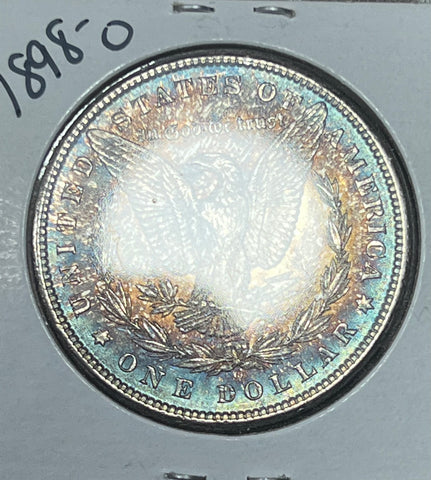 1898 O SUPER NEON BLUE REV & Red/Golden RIM TONED OBV MORGAN SILVER DOLLAR **FREE SHIPPING** BUY it NOW!!