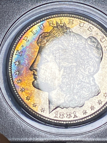 1881 S ms63 PCGS Crescent RAINBOW SUPER TONER in OLD Shaker case **FREE SHIPPING** BUY it NOW!!