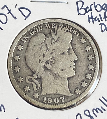 1907 D Barber Half Dollar *High -Good- Grade* **Free Shipping** CLICK HERE TO Bid!!!