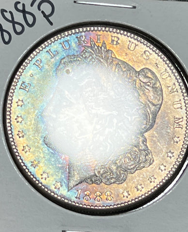 **Coin of the Day** 1888 P BLUE/Peach/Rainbow Obverse Toner Morgan  **FREE SHIPPING** BUY it NOW