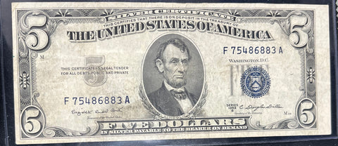 1953 B $5 'Silver Certificate' Federal Reserve Note  *F75486883A*