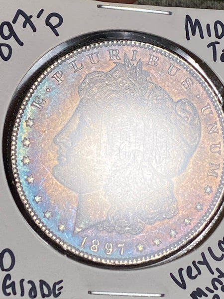 1897 P PINK/BLUE/RED TONED MS GRADE MID END TONED MORGAN **FREE SHIPPING** Buy It Now!