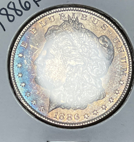 1886 P TEXTILE PATTERNED OBV W/NEON BLUE TONE & SUPER CRISP REV MORGAN DOLLAR **FREE SHIPPING** Click HERE TO BUY it NOW!!