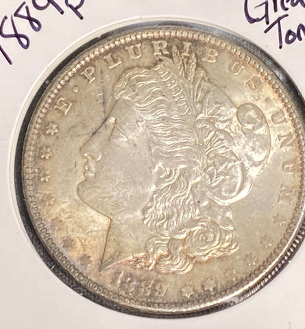 1889 P Toned and FROSTED MORGAN AU CONDITION *Low-End Toning* **FREE SHIPPING** CLICK FULL DETAILS TO BID!!