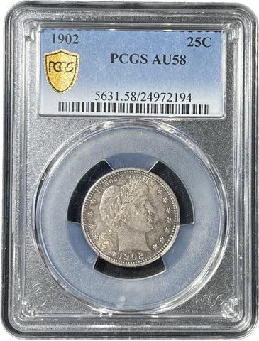 1902 P Barber Quarter PCGS AU58 AUCTION **FREE SHIPPING** CLICK Full Details to BID!! Bid starts @ $285!!