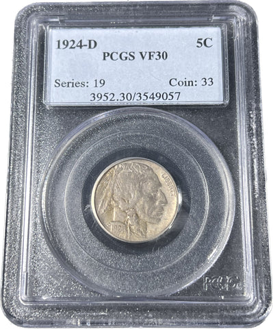 1924 D VF30 PCGS Graded Buffalo NICKEL AUCTION **FREE SHIPPING** CLICK Full Details to BID!! Bid starts @ @ $125!!