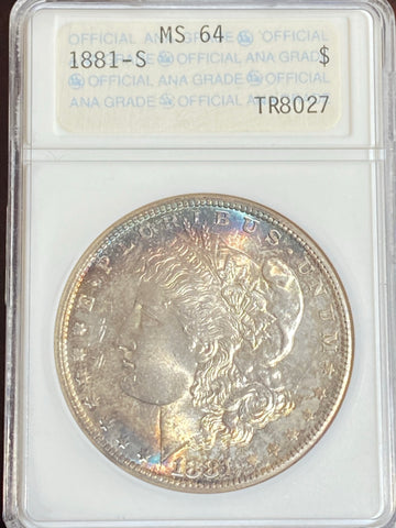 1881 S RAINBOW Toning MS64 ANACS Morgan Silver DOLLAR **AUCTION** **AUCTION** **AUCTION** **FREE SHIPPING** CLICK MORE DETAILS TO BID!!!
