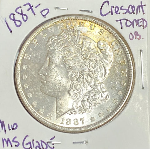 1887 P Crescent Gold/RED Toned MS GRADE Morgan Silver DOLLAR **FREE SHIPPING**