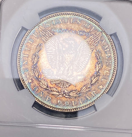 1887 P NGC ms64 Dark TONED BLUE RAINBOW RIM REVERSE MORGAN  **FREE SHIPPING** BUY it NOW
