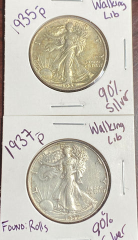 (2) Walking Liberty HIGH GRADE 1935p & 1947P